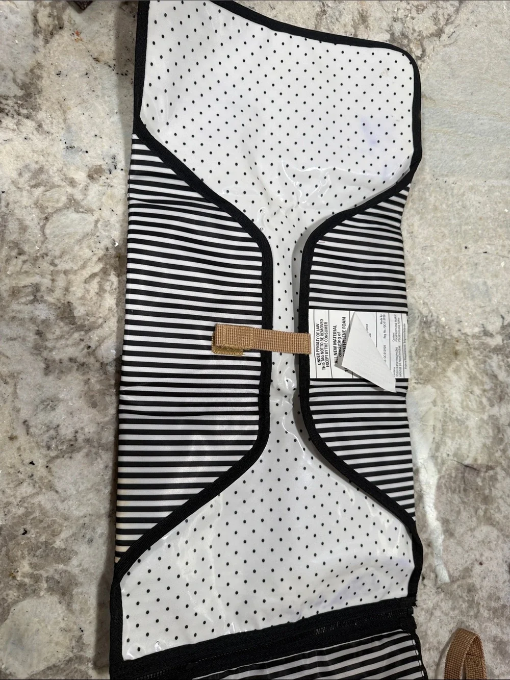 Skip Hop Black & White Striped Men's Toiletry Organizer with Tan Strap